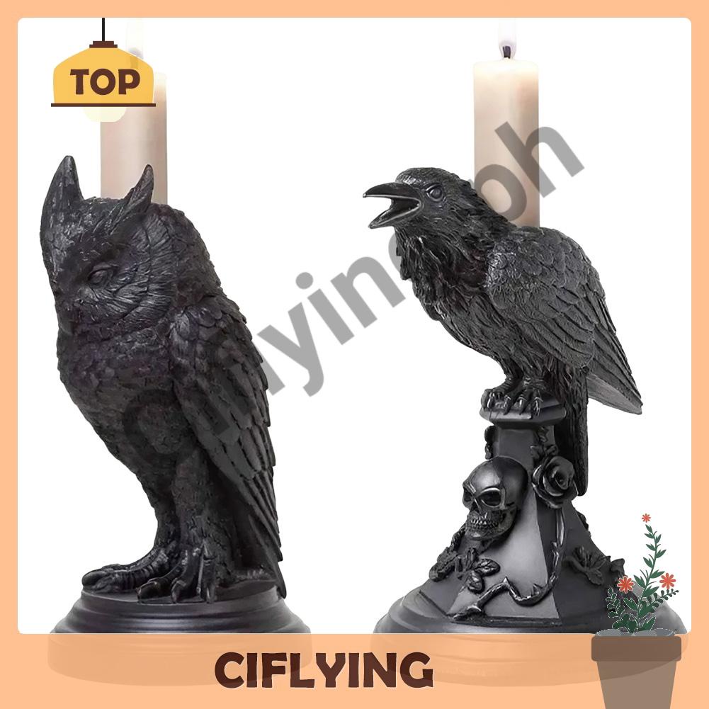 Black Crow Candle Holder Retro Gothic Candlestick Resin Festival