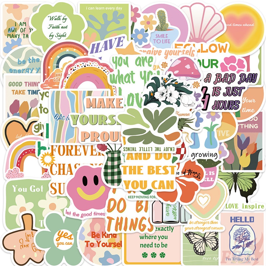 Danish Pastel . Positive Slang Series 03 Stickers 50Pcs/Set Waterproof