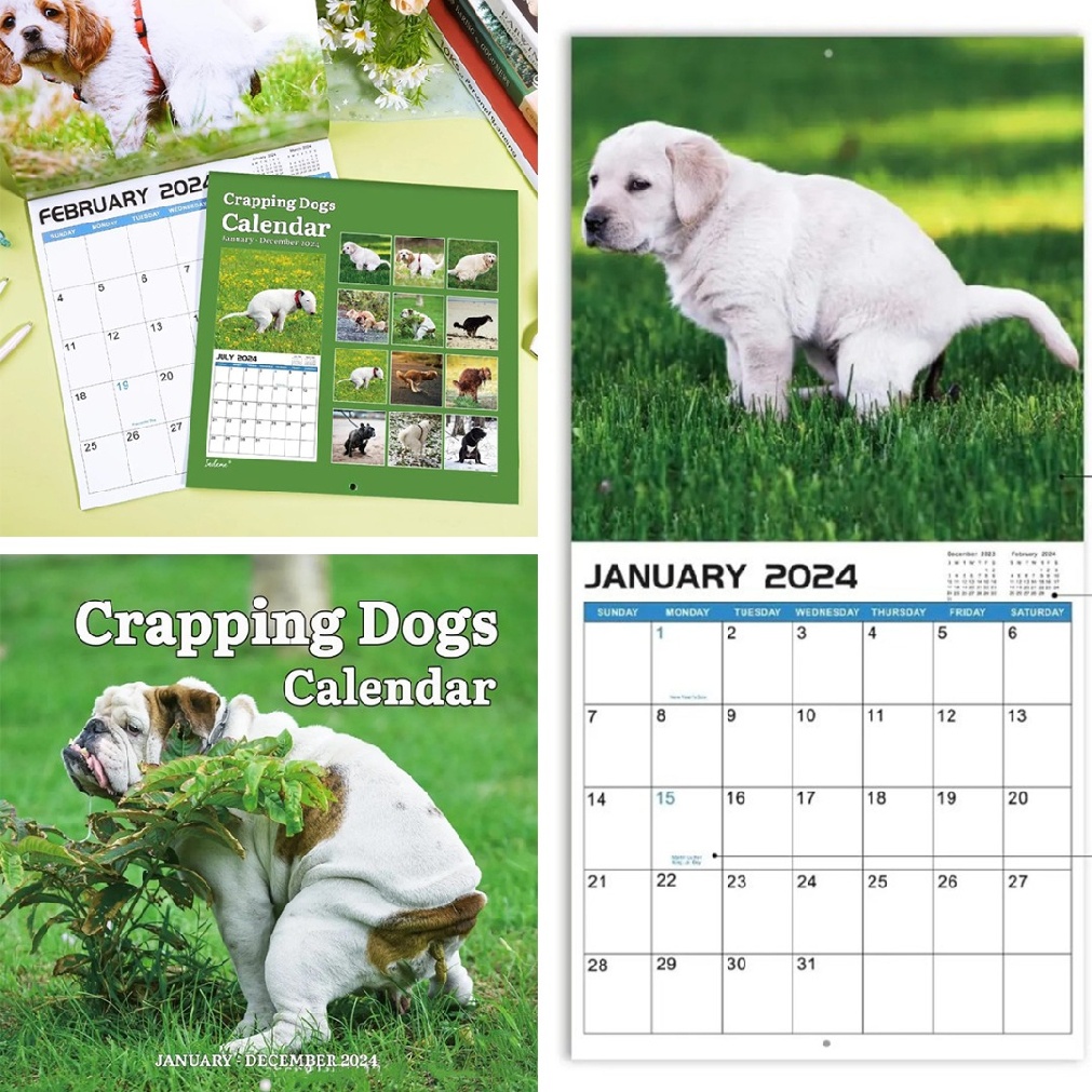 2024 Wall Calendar Pooping Dogs Home Wall Calendar Funny Dog Calendar