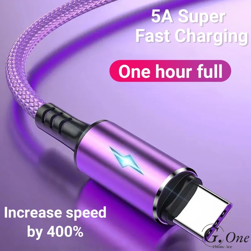 5A Fast charger cable for Android Micro USB L Type C with Led light