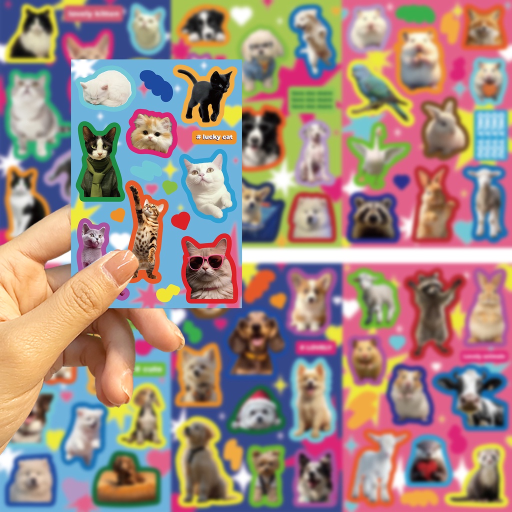 8PCS Retro American Style Cute Animals DIY Ledger Stickers For Helmet ...