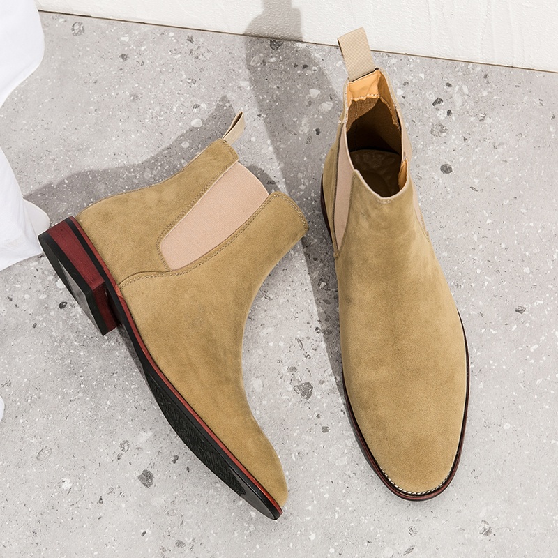 Man Chelsea boots Faux Suede Retro Short Vintage Printing Medium Cut Ankle Shoes Faux Suede Leather Boots Shopee Philippines