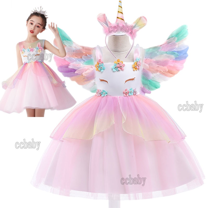 filipiniana Flower Kids Unicorn Costume Rainbow Wings Unicorn Headband ...