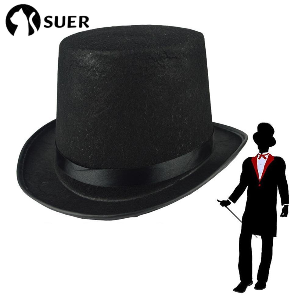 SUDEE Black Top Hat, Fabric Costume Accessory Magician Hat, Deluxe Dark Elegant Collapsible Jazz