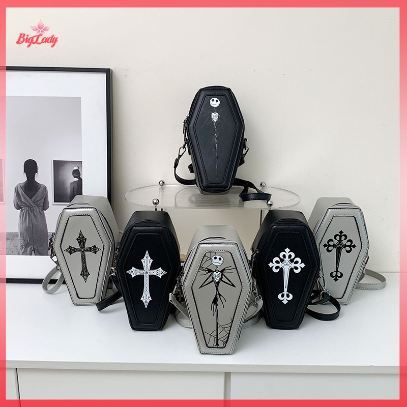 UVLN> 2023 Coffin Shape Handbag Retro Gothic Small Satchel Halloween