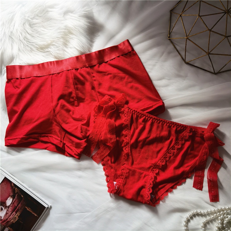 Red Couple Underwear Pure Cotton Breathable Mesh Sexy Lace Men Women ...