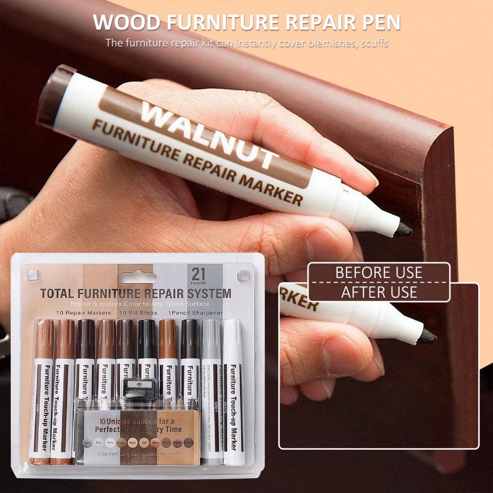 Furniture Markers Touch Up, Upgrade Wood Furniture Repair Kit, Premium Wood Scratch Repair Markers And Wax Sticks For Wood Stains Scratches Hardwood Wooden Floors Tables
