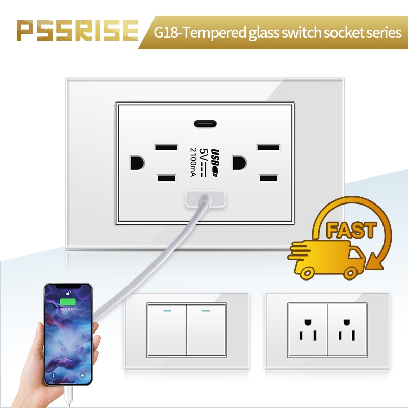 PSSRISE High Quality Wall Switch Socket Outlet Set 15A Flame Retardant ...