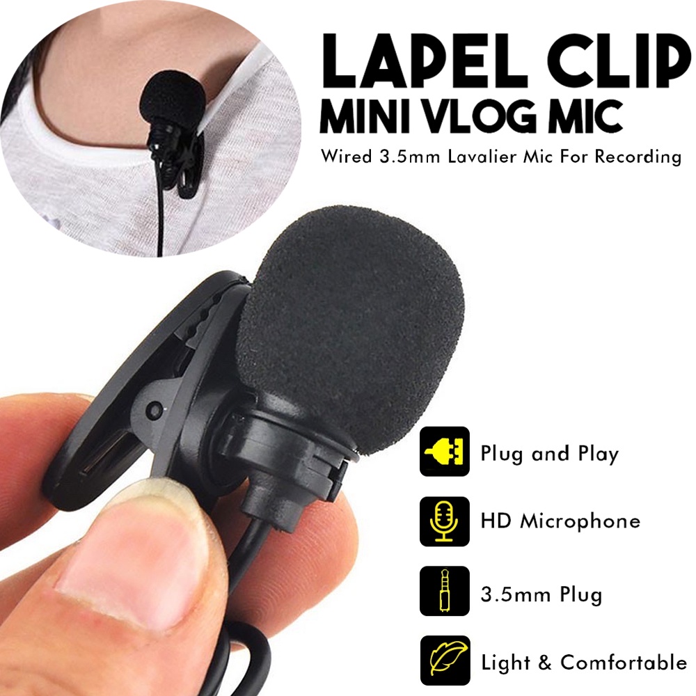 3.5mm Mini Clipon Lapel Microphone Lavalier Mic For Vlogging Mobile Phone PC Recording