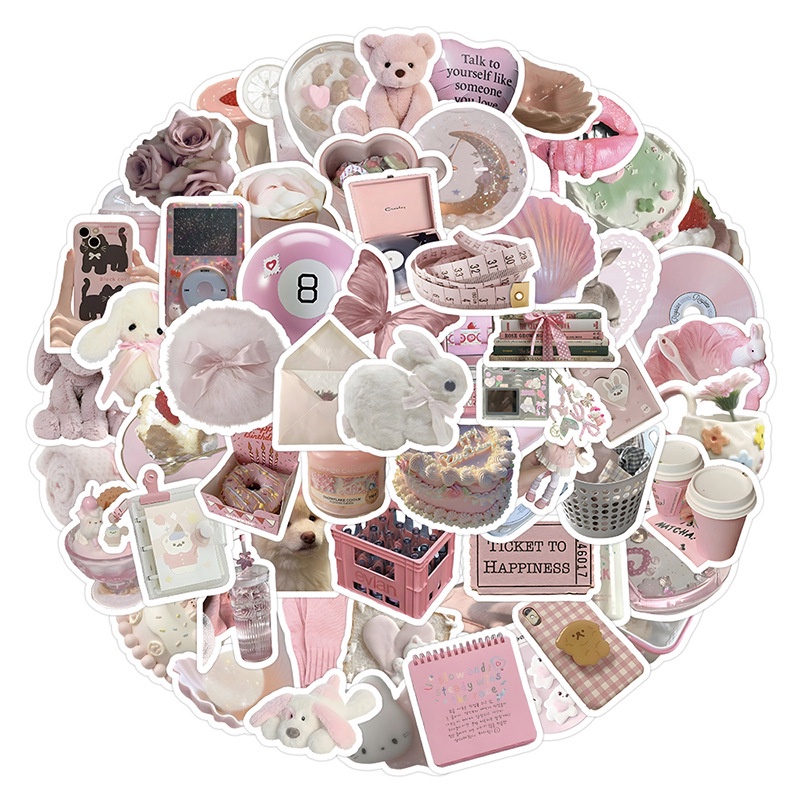 100 Sheets Pink Small Object Stickers ins Style Cute Decorative Water ...