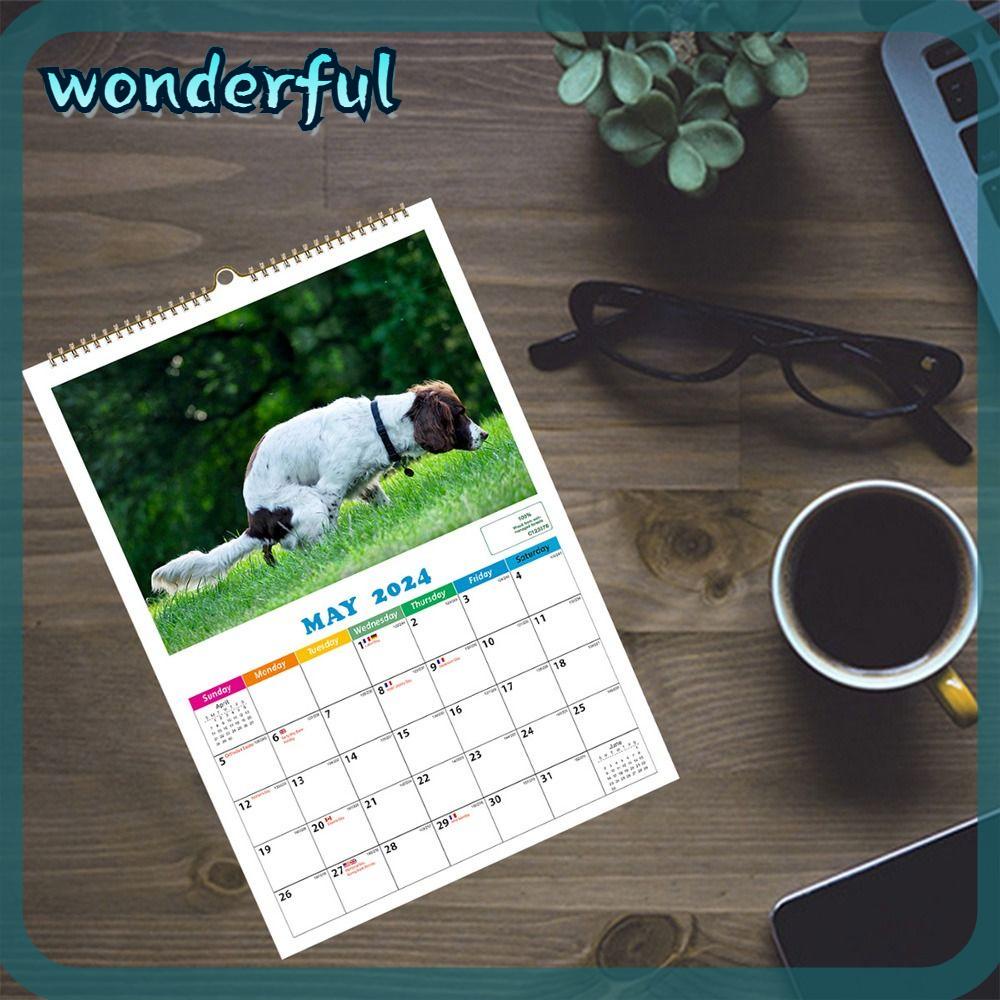 WONDER 2024 Wall Calendar, from Jan. 2024 to Apr. 2025 Dog Pooping