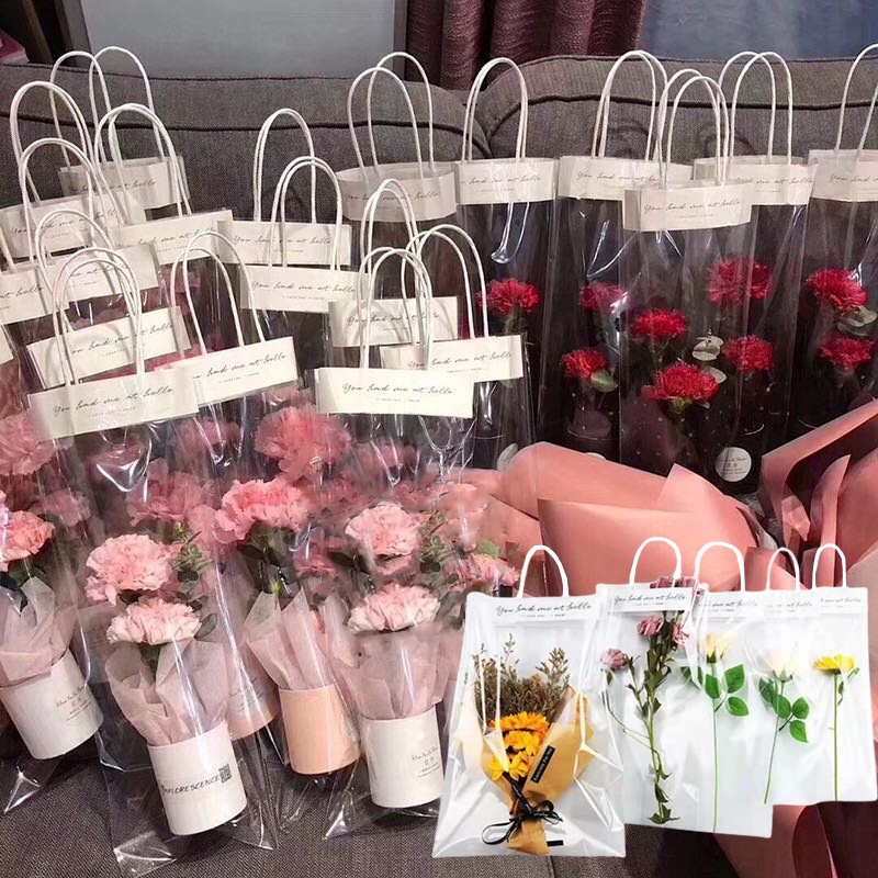 10pcs Valentine's Day Rose Gift Transparent Handbag Bag Packaging