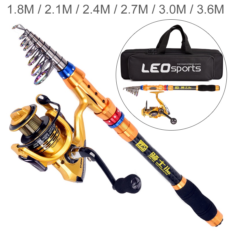 1.8m 2.1m 2.4m 2.7m 3.0m 3.6m Carbon Fiber Fishing Rod Reel Combination  Full Kits 4000 Series Spinning Reel Fishing Bag Telescopic Casting Pole Set