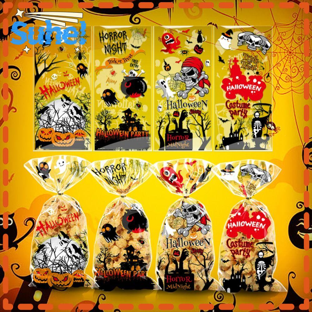 HISUHE 50pcs Halloween Candy Bags, Trick or Treat Snack Pouch Candy