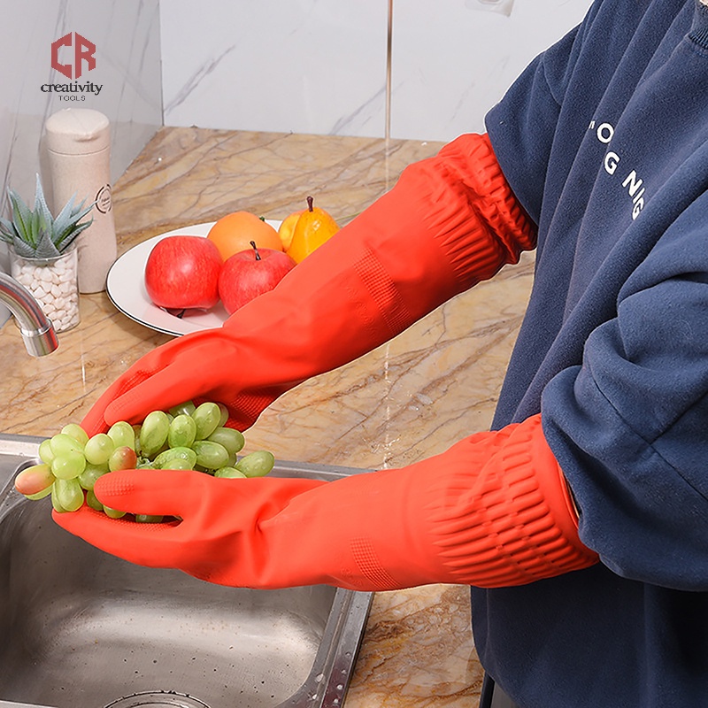 [CR] Waterproof Warm Household Dishwashing Dust Glove Long Rubber