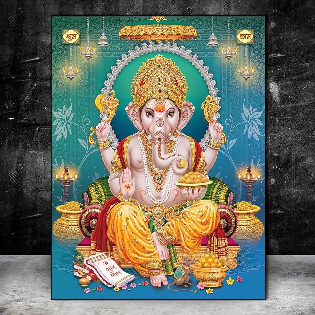 Golden Ganesha Temple Elephant God Canvas Indian Poster Indian ...