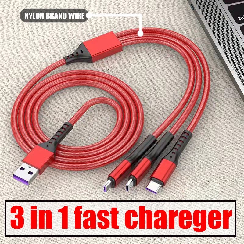 3a Three-in-One Nylon Braided One-to-Three Data Cable Suitable for ios ...