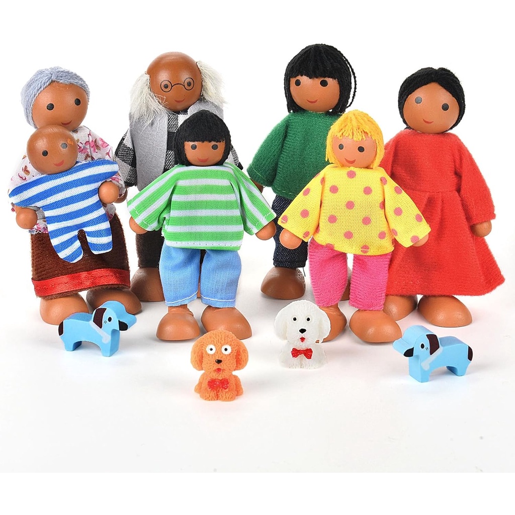 Aolso Dolls House Dolls, Pack of 12 Wooden Dolls House Dolls Family