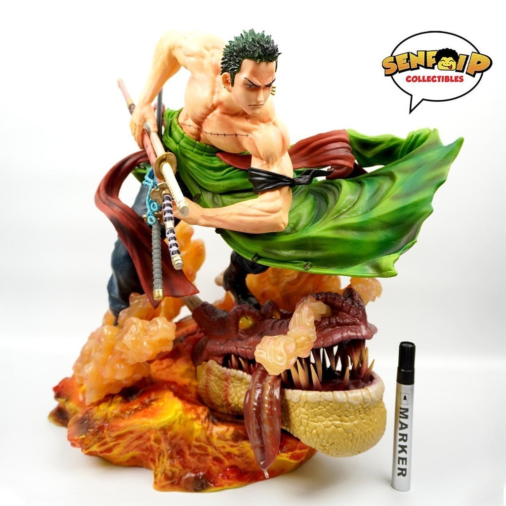 Grande Statue One Piece Roronoa Zoro 50cm PVC - Figurine Anime Avec Tête Interchangeable