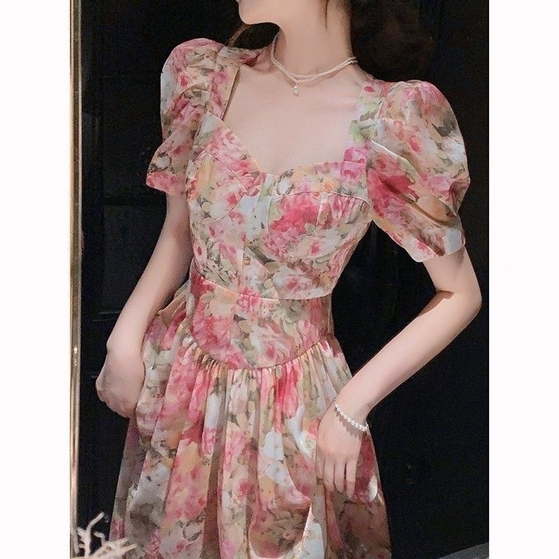 French first love skirt fairy skirt sweet printed bubble sleeve  3166 main image 1