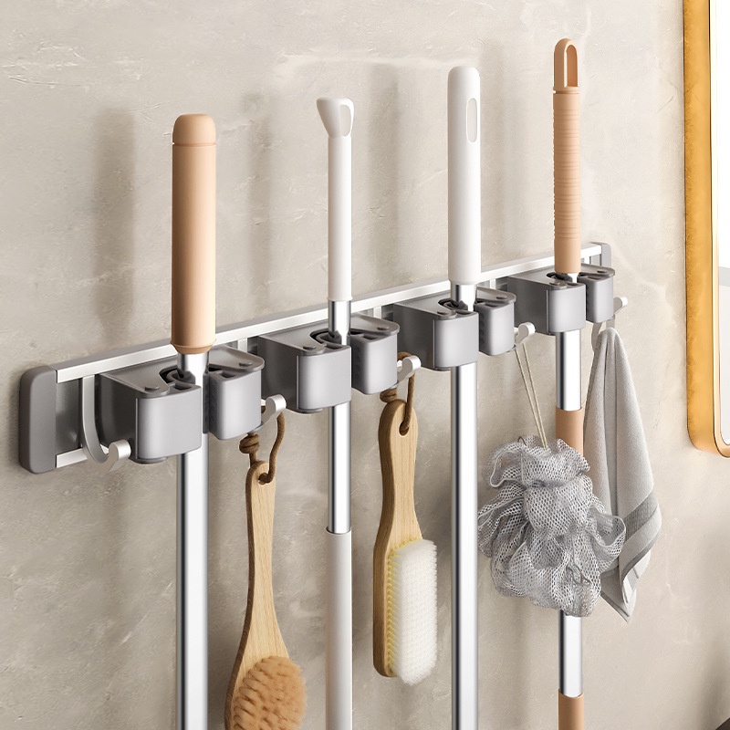 Bathroom Broom Hanger Mop Holder Mop Hook Wall Mounted Mop Clip Toilet ...