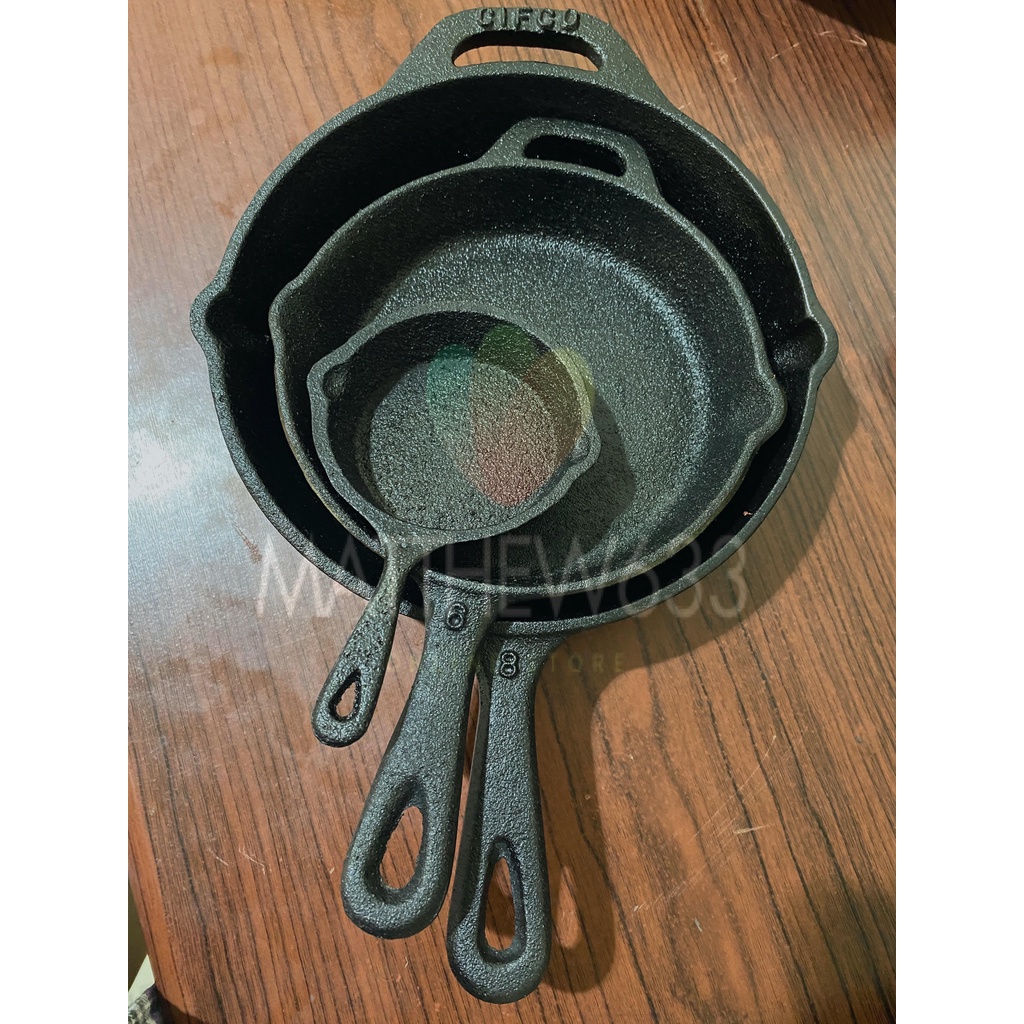 Filipino Made Cast Iron Cookware a Set of Skillets 8,6,3 inches