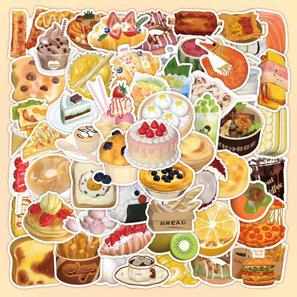60 ins Cheesecake Burger Toast Stickers Milk Fruit Dessert Food Water ...
