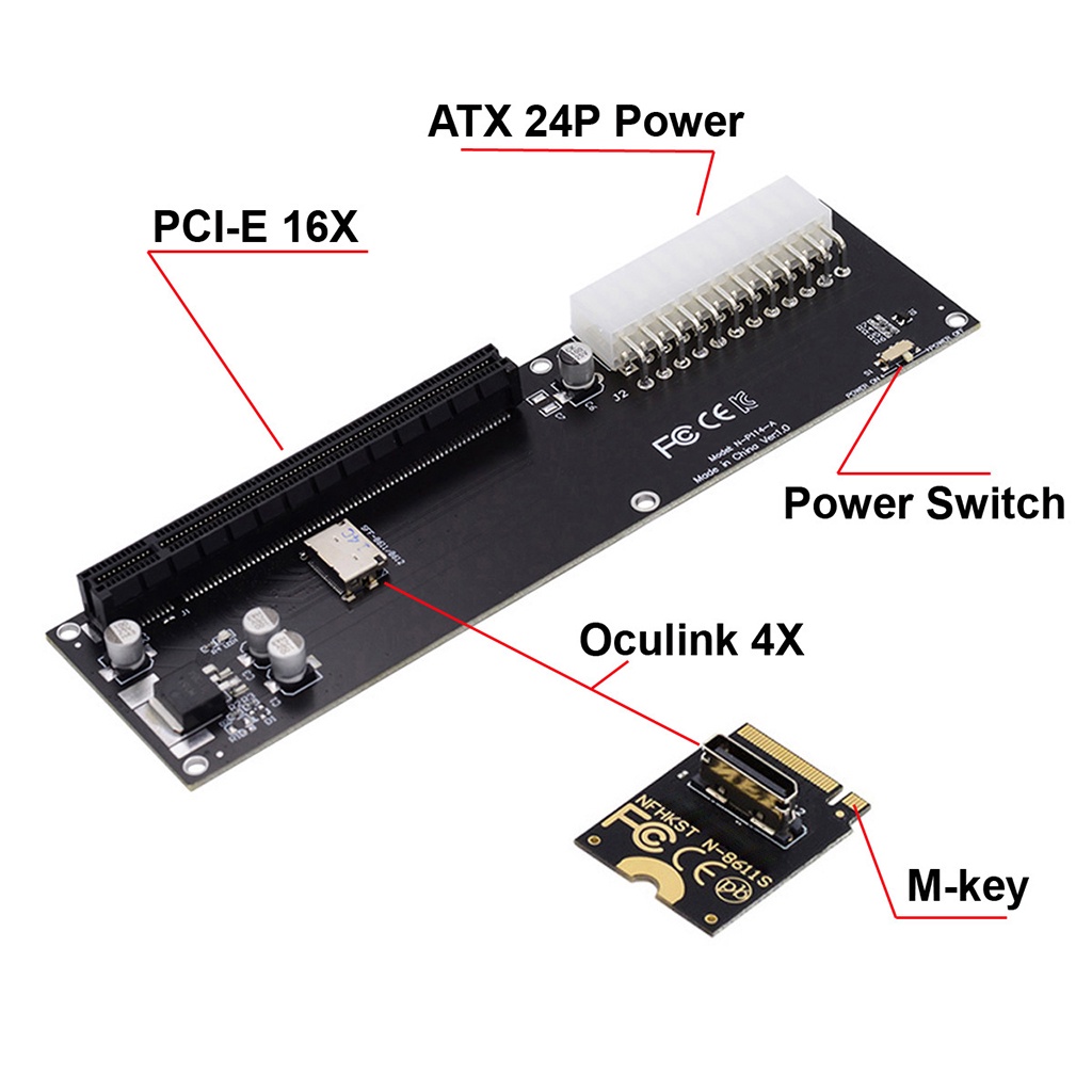 JMT Oculink SFF-8612 SFF-8611 Host Adapter Card PCI-E 16x 2230 M.2 M ...