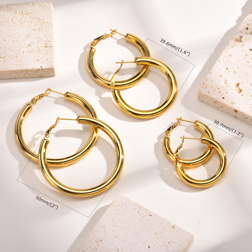 Vnox 30MM 40MM 50MM Circle Tube Hoop Earring for Women Girl,18K Gold  Stainless Steel Minimalist Dangle