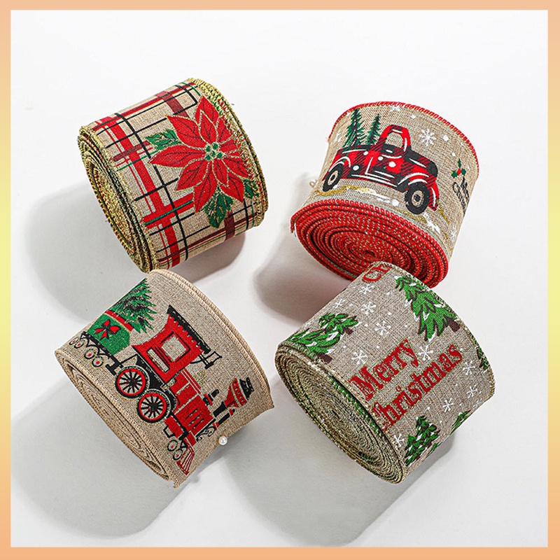 Christmas Wired Ribbons 6.3cm Buffalo Plaid Ribbons Vintage Truck Trees
