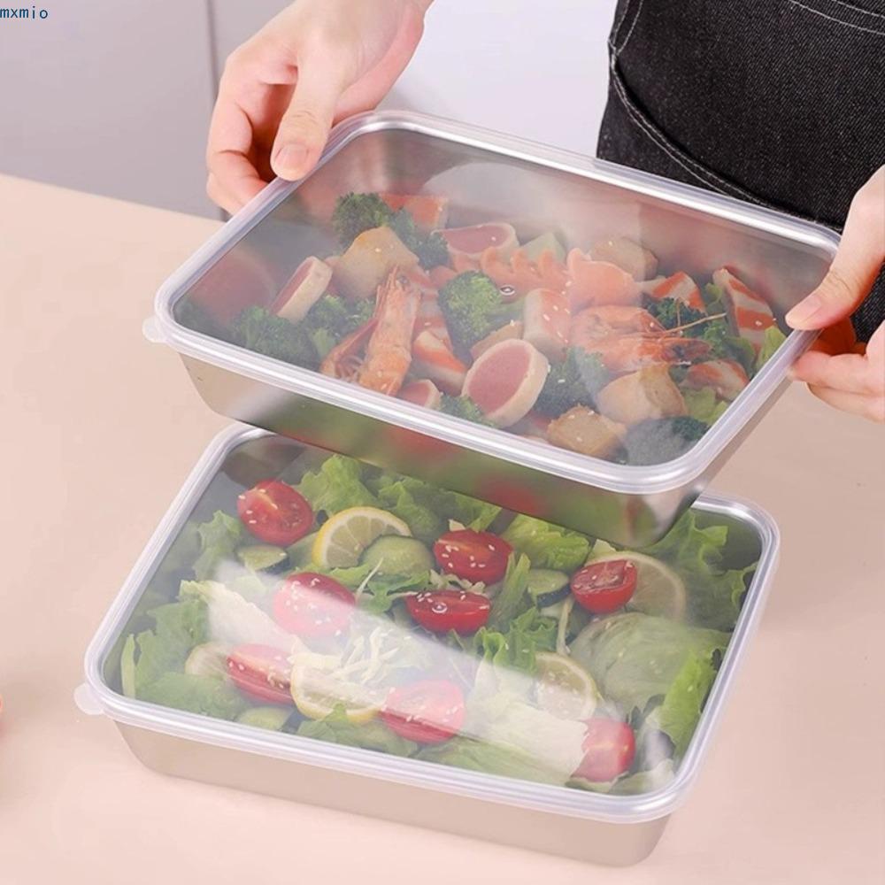 MXMIO Stainless Steel Food Storage Trays, Rectangle with Plastic Cover ...