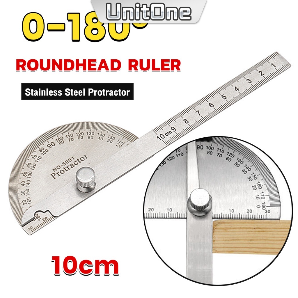 UOne Stainless Steel Protractor Adjustable Roundhead Ruler 180 Degree ...