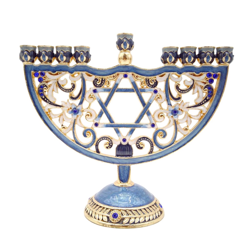 Hanukkah Enamel Menorah Embellished Candle Holder Housewarming