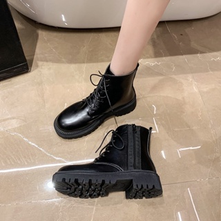 new korean style leather ankle short boots for women with zipper high ...