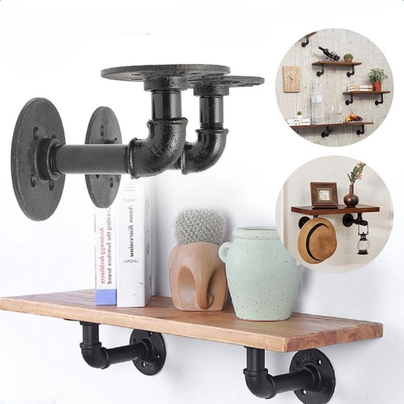 【2pcs】Vintage Solid Black Iron Industrial Pipe Shelf Bracket Shopee