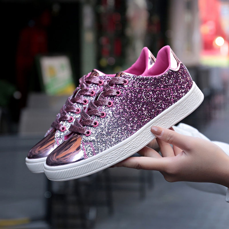 Material women's sneakers daily lace-up casual women's sequins stitching  shoes new women's multicolor 2023 glitter KLYQ