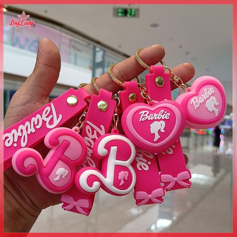 UVLN> Pink Barbie Key Chain Cartoon Letter Pendant Love Key Ring Backpack Headphone Case Ch Car