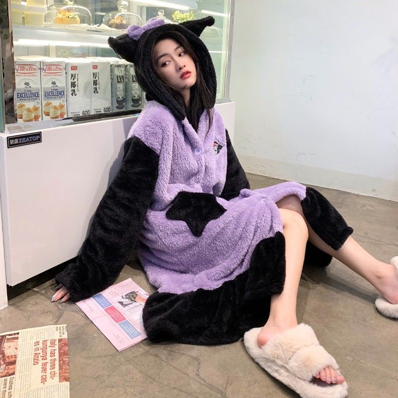 Kuromi My Melody Cinnamoroll Women Plush Sleepwear Loungewear Cartoon ...