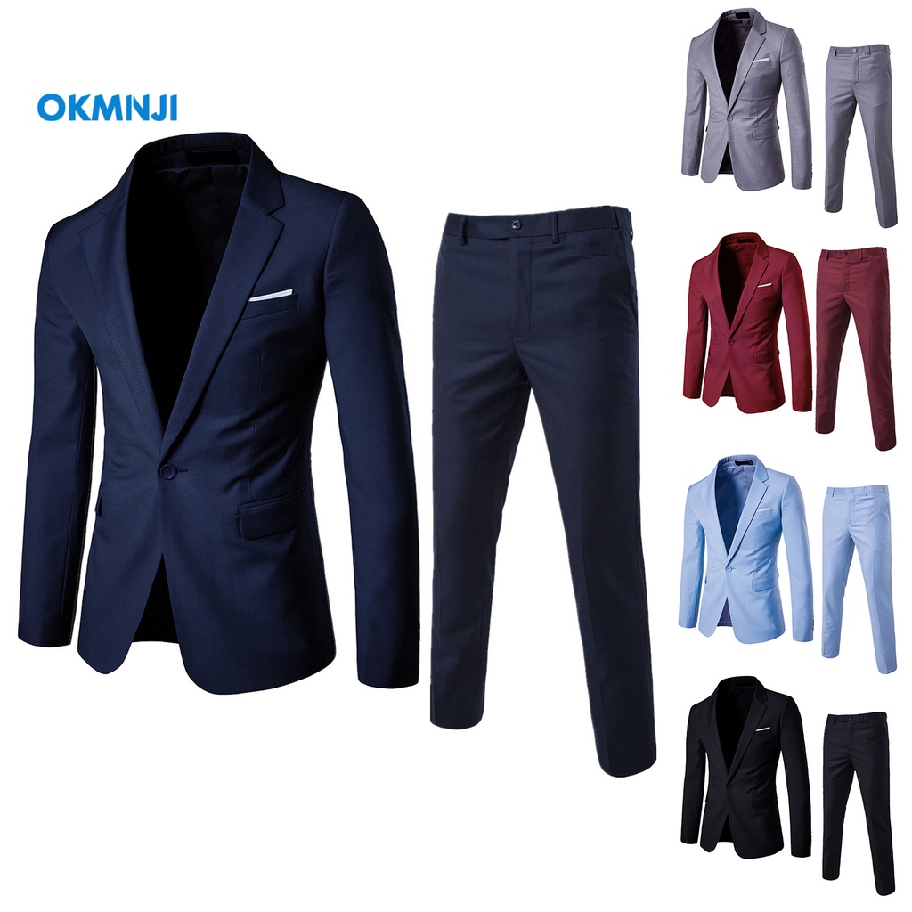 COD 2Pcs/Set Men Business Blazer Suit Pants Set Lapel Long Sleeve ...