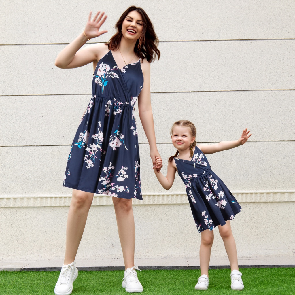 Floral Print Dress Vacation Beach Princess Elegant Mother-Daughter Long ...