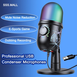 Condenser Microphone USB Desktop Mic For Computer ASMR Live Dubbing Game  With Real-time Monitoring Noise Cancelling