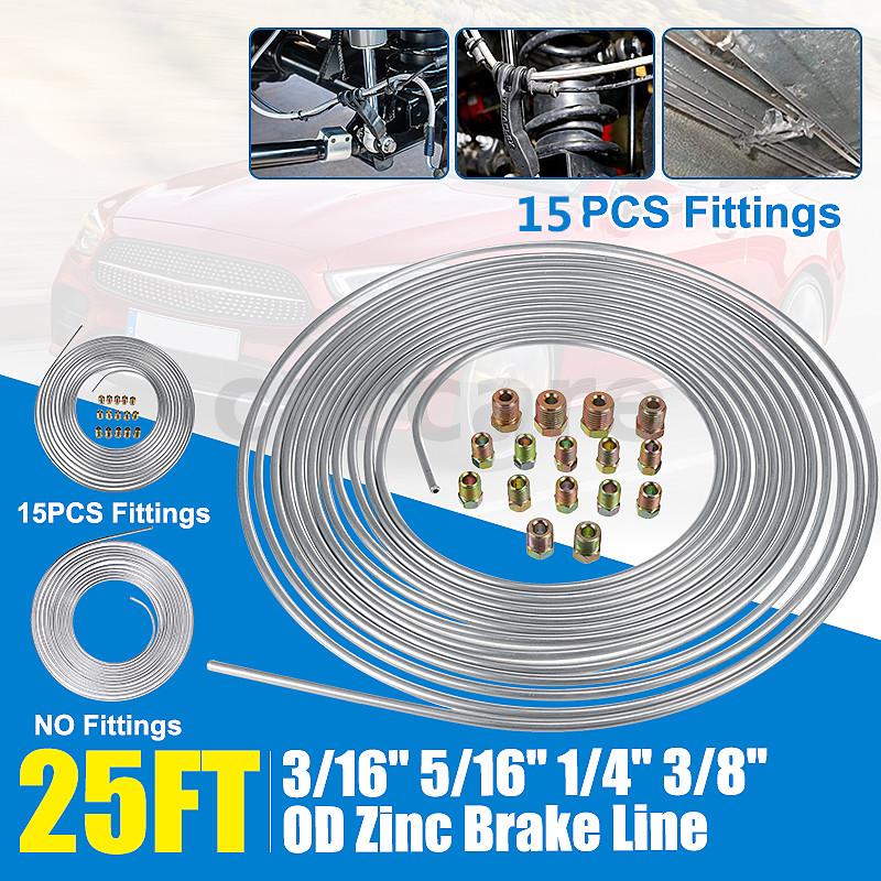 25Ft Coil Roll of 3/16"OD Steel Zinc Brake Line Fuel Tubing Kit with 15 Fittings car accessories