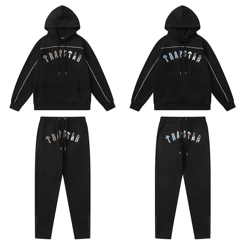 New Style Trapstar Blue White Gray White Jewel Embroidered Long Sleeved Hooded Fleece Line