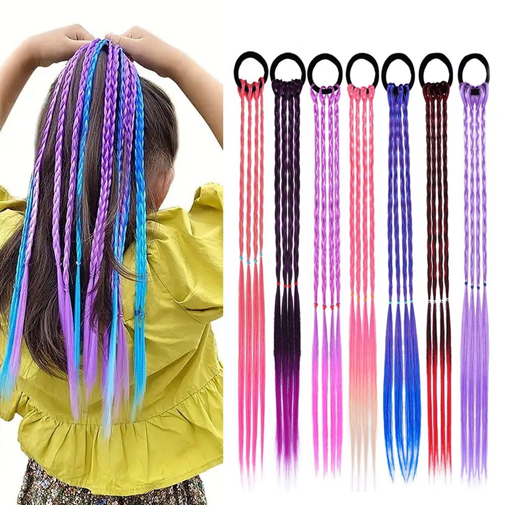 Colorful Braided Hair Extensions Rainbow Color Twist Ponytail With ...