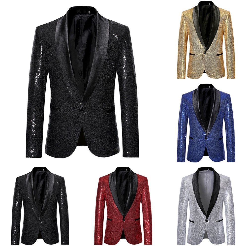 Men's Sequin Halloween Party Sparkle Blazer 70‘s Retro Streetwear Regular