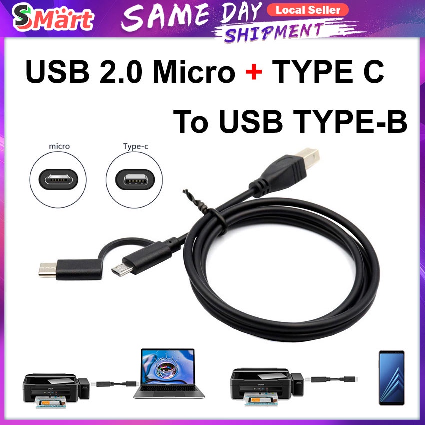 1.5m USB Micro Type-C Printer Cable For For Phone Printer Scanner ...