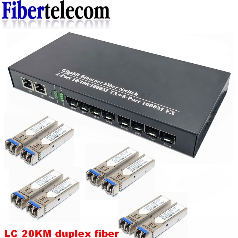 Switch 8 port SFP gigabit ethernet optical fiber switch With 2*1000Base ...
