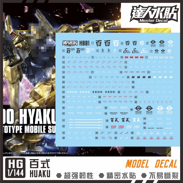 MASTER H001 HG 1/144 Hyaku-Shiki HAYAKU SHIKI Water Slide Decal Not ...