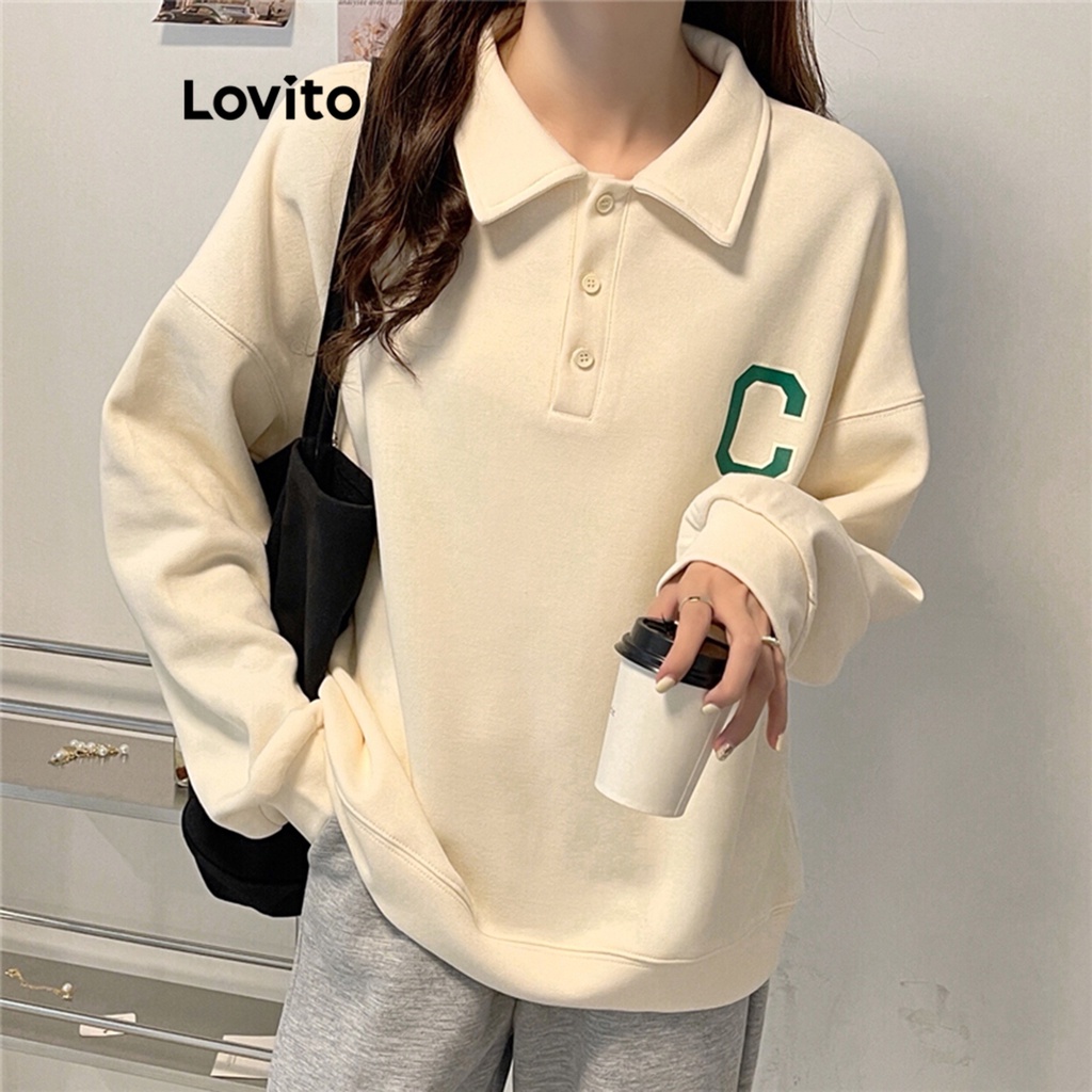 Lovito Women Casual Plain Button Front Long Sleeves Basic Sweatshirt ...