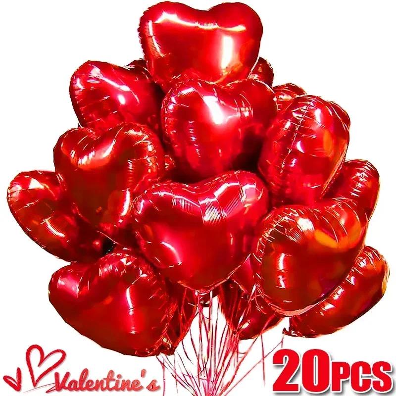 20pcs 18 Inch Red Love Heart Balloons Color Metal Mirror Aluminum Film ...